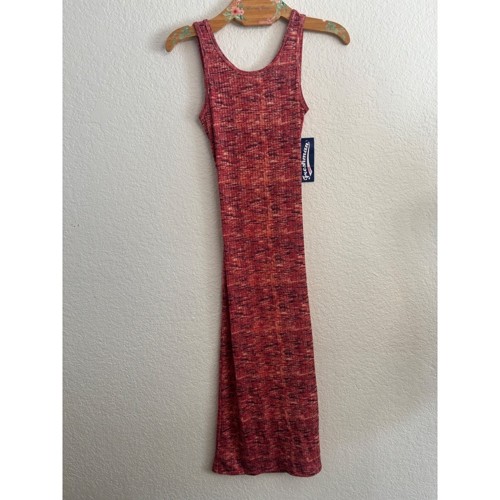 Freshman Midi Dress S Red Space Dye Ribbed Twist Back Cutout Bodycon